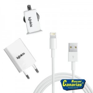 Kit cargador (casa y coche)  + Cable datos Iphone 5