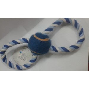 juguete para perro, pelota con cuerda azul