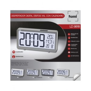 DESPERTADOR SAMI LCD DIGITOS XXL CALENDARIO LD-9818 PLATA